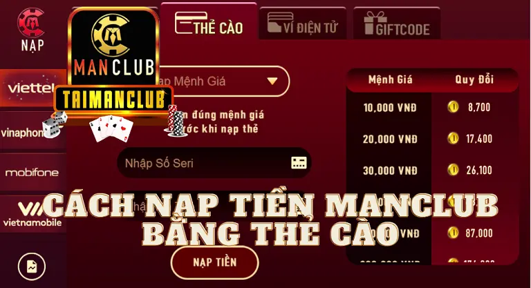 Cách nạp tiền MANCLUB bằng thẻ cào 