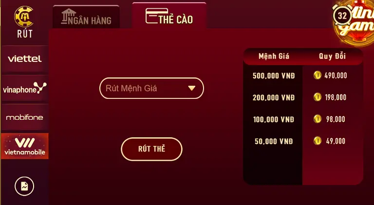 Rút tiền Manclub thông qua thẻ cào điện thoại 