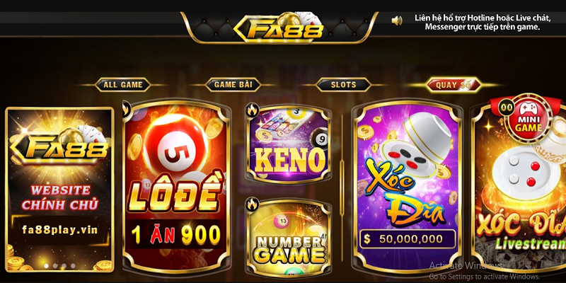 Giao diện game FA88 hiện đại, bố trí khoa học